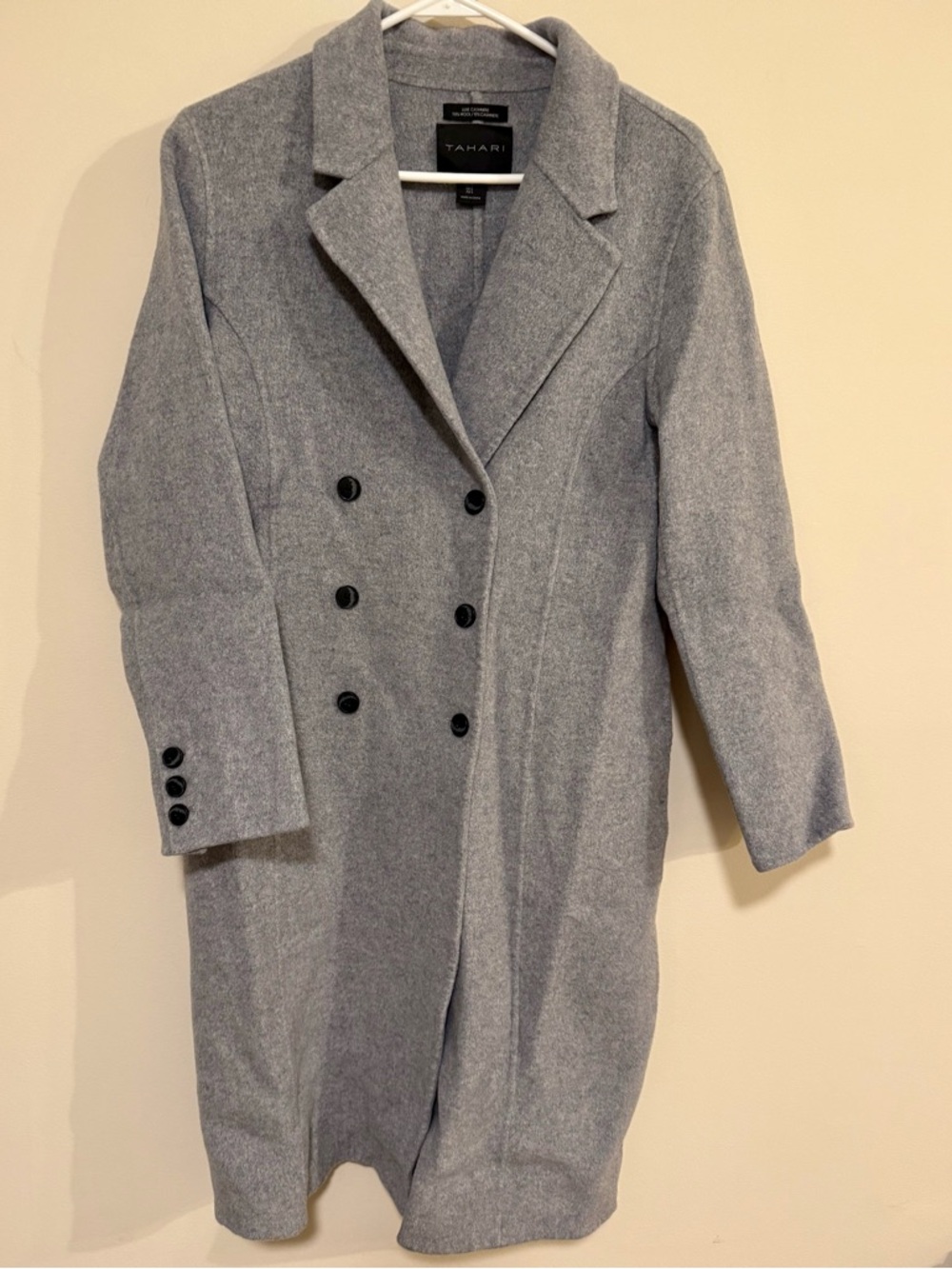 Tahari Cashmere Blend Gray Double-Breasted Wool Coat Size XL